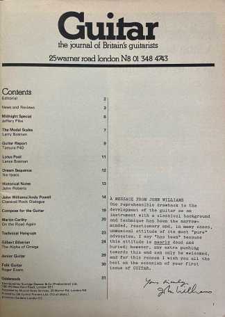 Guitar August 1972 Contents